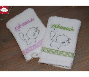 Stickserie ITH - Katzenwäsche Tasche & Abschmink Pad & Waschlappen